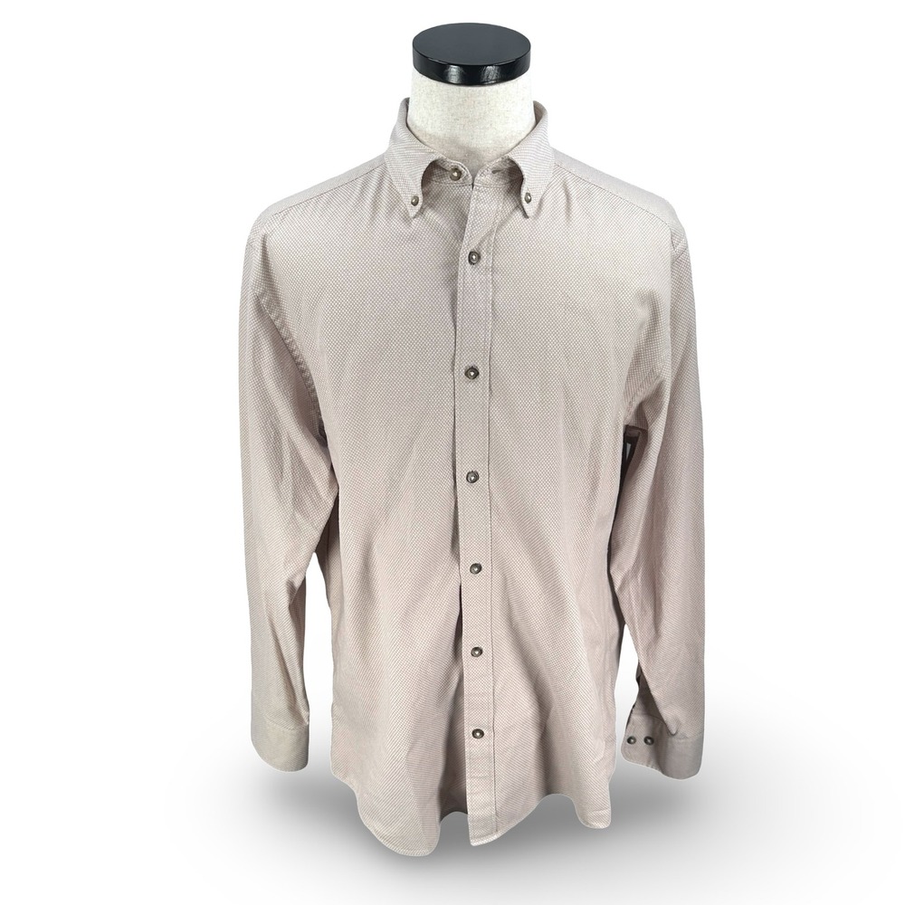 Charles Tyrwhitt Mens Classic Fit Cotton Button Down Shirt Beige Textured Large